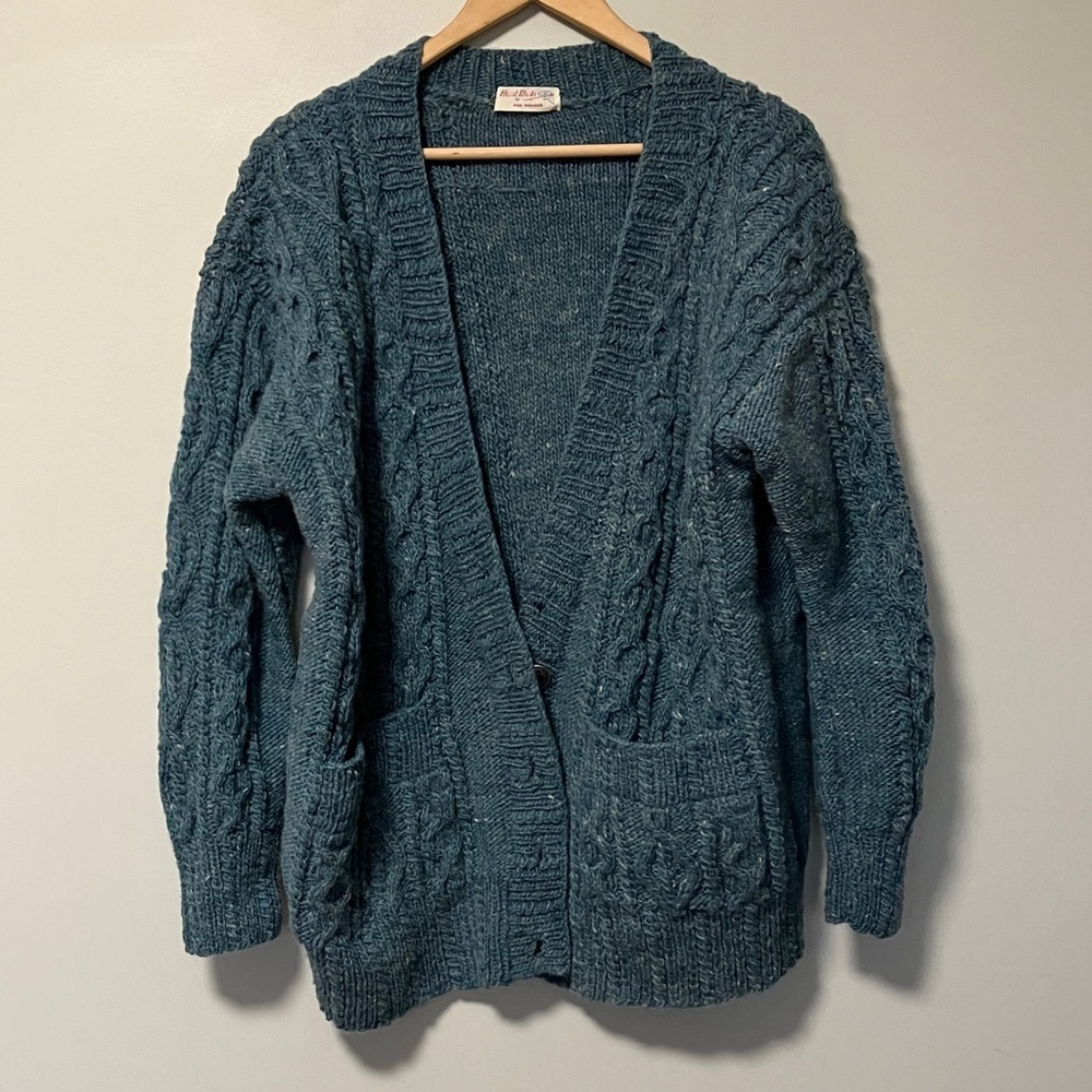 Hand Made by Peg Wehner Teal Cable Knit Cardigan